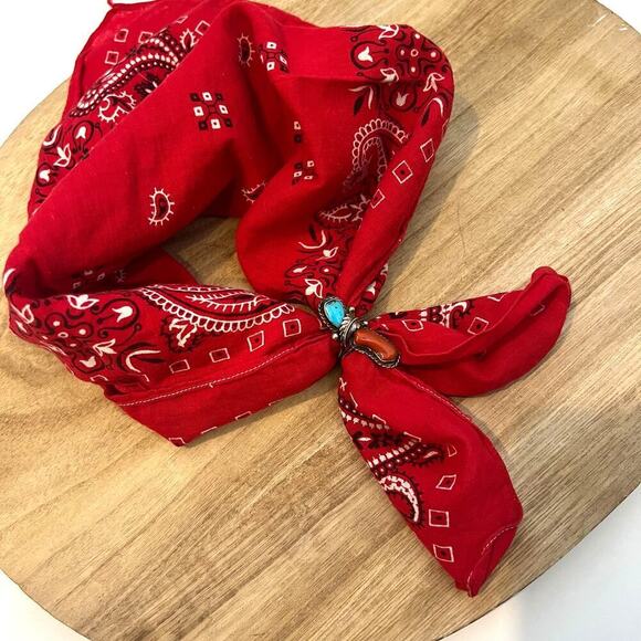Vintage 90s Red Cotton USA Made Square Bandana Neck Tie - Picture 1 of 12